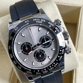 Горячие продажи роскошных мужских часов с автоматическим механическим полнофункциональным циферблатом в виде панды, черные резиновые модные наручные часы с керамическим безелем
