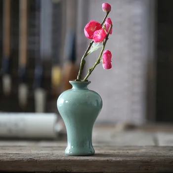Высококачественные креативные мини-вазы из селадона в китайском нежном элегантном стиле, украшенные поделками для интерьера, Однотонные вазы