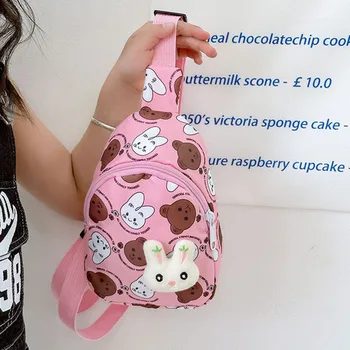 Модная детская сумка через плечо, милая сумка через плечо, сумка-вазит на молнии с мультяшным принтом кролика, детские нагрудные сумки, школьный ранец