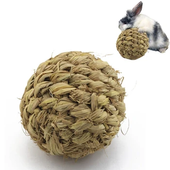 Жевательная игрушка для домашних животных Мяч из натуральной травы С колокольчиком Для чистки зубов Кролика Хомяка Морской свинки