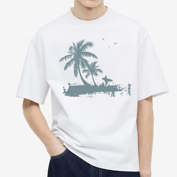Мужская летняя футболка из 100% хлопка, уличные виды спорта на открытом воздухе, подростковые свободные повседневные топы с круглым вырезом и растительным принтом