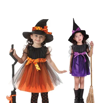 Карнавальная вечеринка на Хэллоуин, косплей, детский костюм Каваи, платье ведьмы, Рождественская фиолетовая накидка, костюм феи для девочек из двух частей