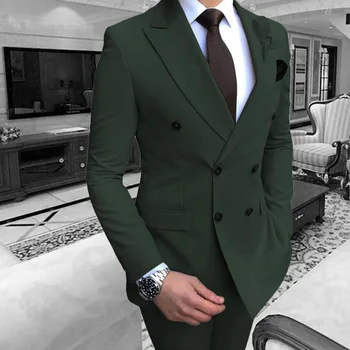 Темно-зеленый мужской костюм, официальные деловые свадебные костюмы, блейзер для шафера, смокинги для жениха, приталенный блейзер и брюки, костюм Homme