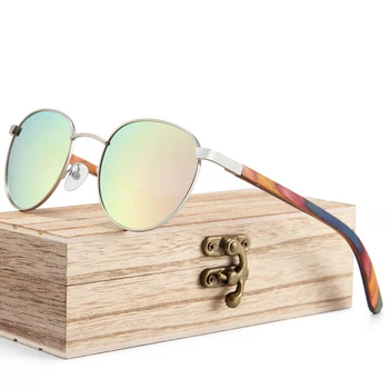 Винтажные деревянные поляризованные солнцезащитные очки в металлической круглой оправе, женские очки для путешествий, Новинка моды в женских и мужских дизайнерских очках