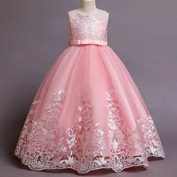Розовое платье Принцессы Для девочек, Одежда Для девочек С Бантом, Детский День Рождения, Карнавальное Свадебное Платье, Длинное Платье Для Выступлений, 160 см